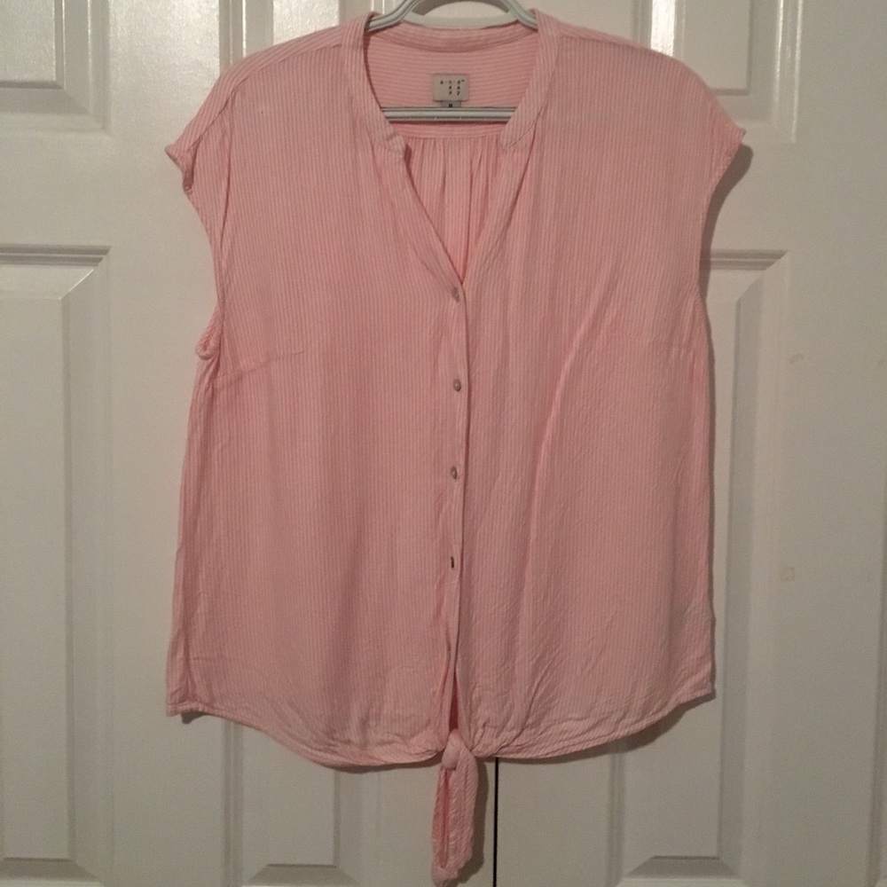A New Day Pink Stripe Tie Front Sleeveless Top